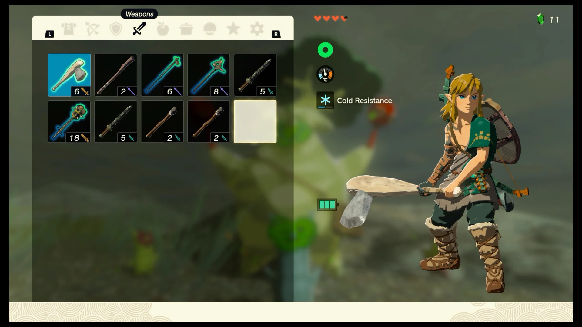Zelda: Tears of the Kingdom inventory with category tabs along the top